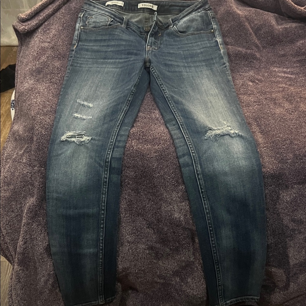 Vigoss Women's Dark Blue Distressed Skinny Jeans